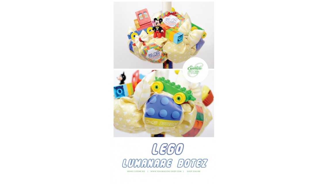 Lumanare botez  baieti cu piese lego si figurina plus Mickey Mouse, 65x4 cm, Lego 8